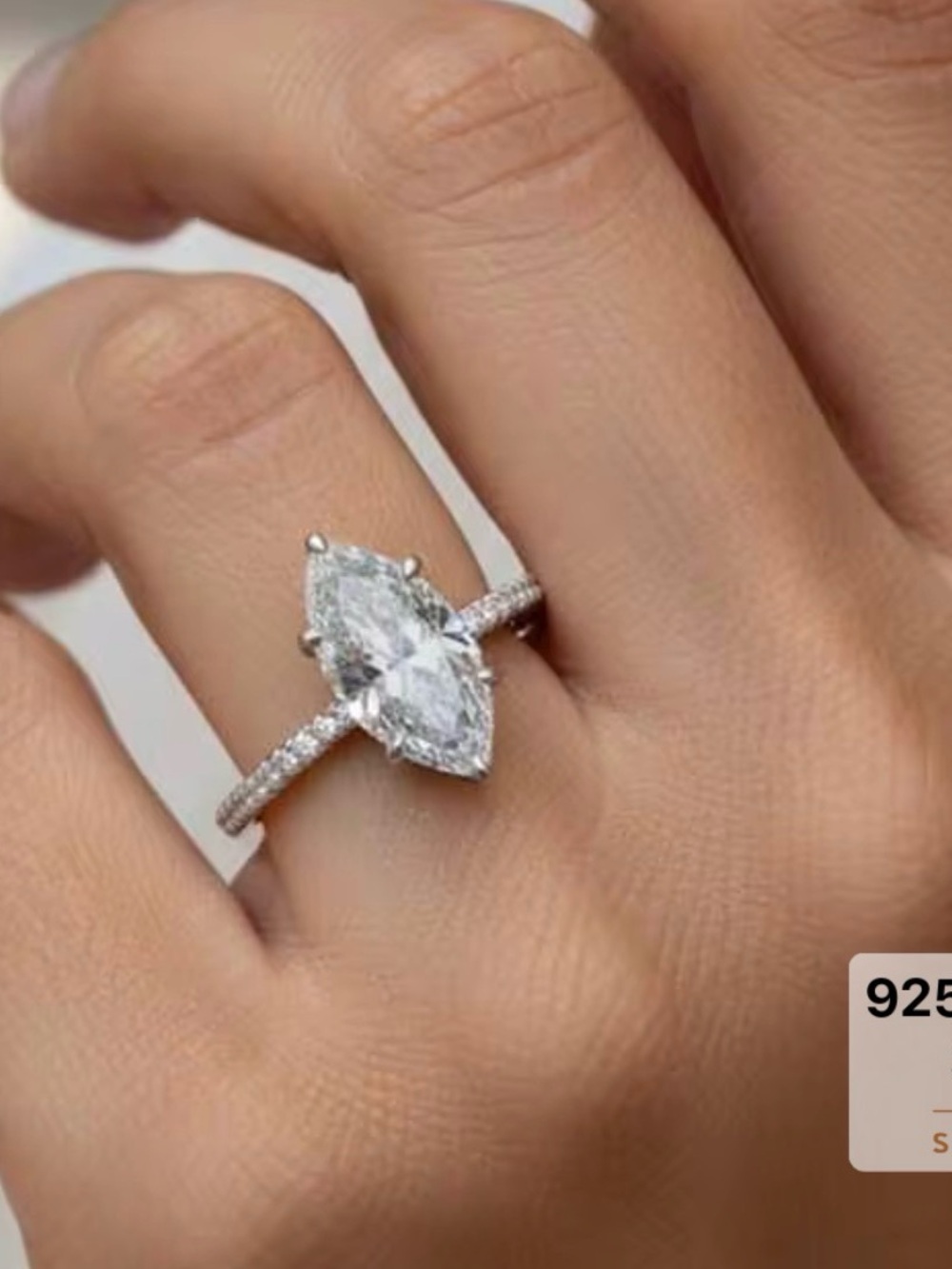 NWT-3ct Marquise-Cut Solitaire Moissanite Engagement Ring in Silver